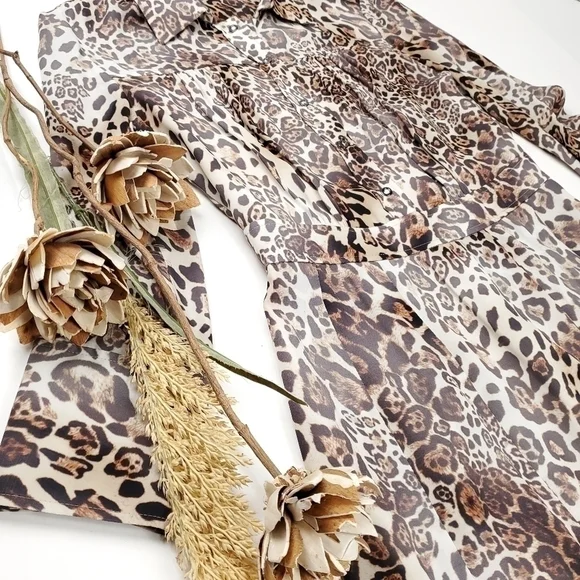 Elie Tahari Distressed Leopard Print Dress Sz 2 - Picture 3 of 16